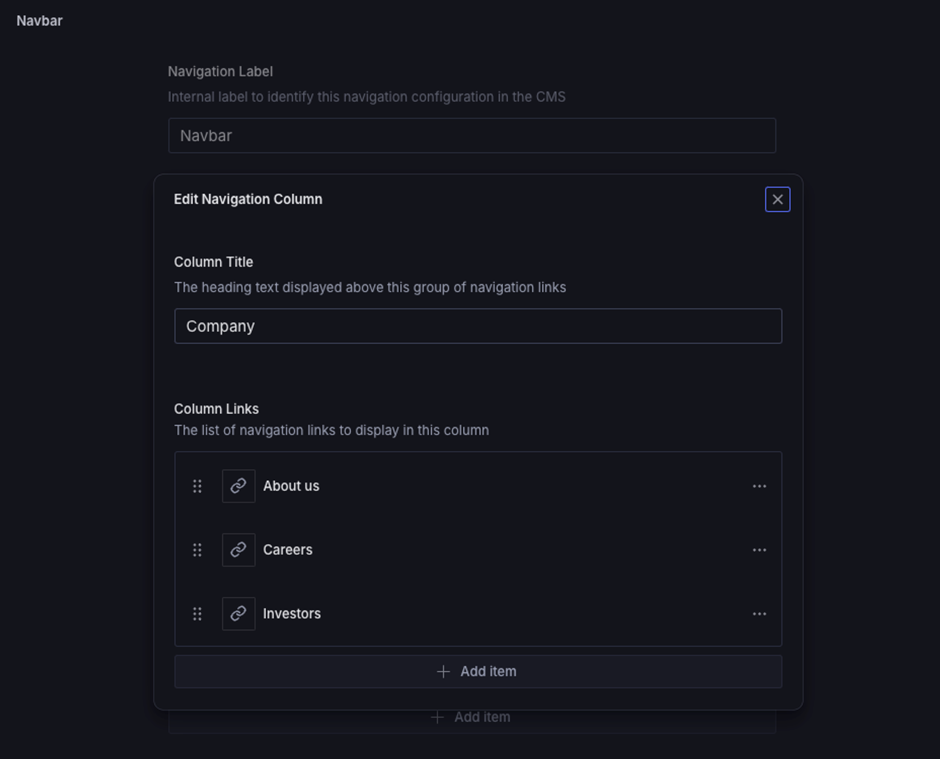 a screenshot of a page that says navigation label