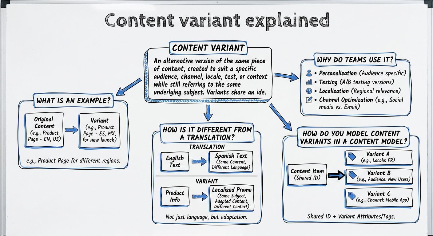 A diagram explaining Content variant in terms of related concepts.