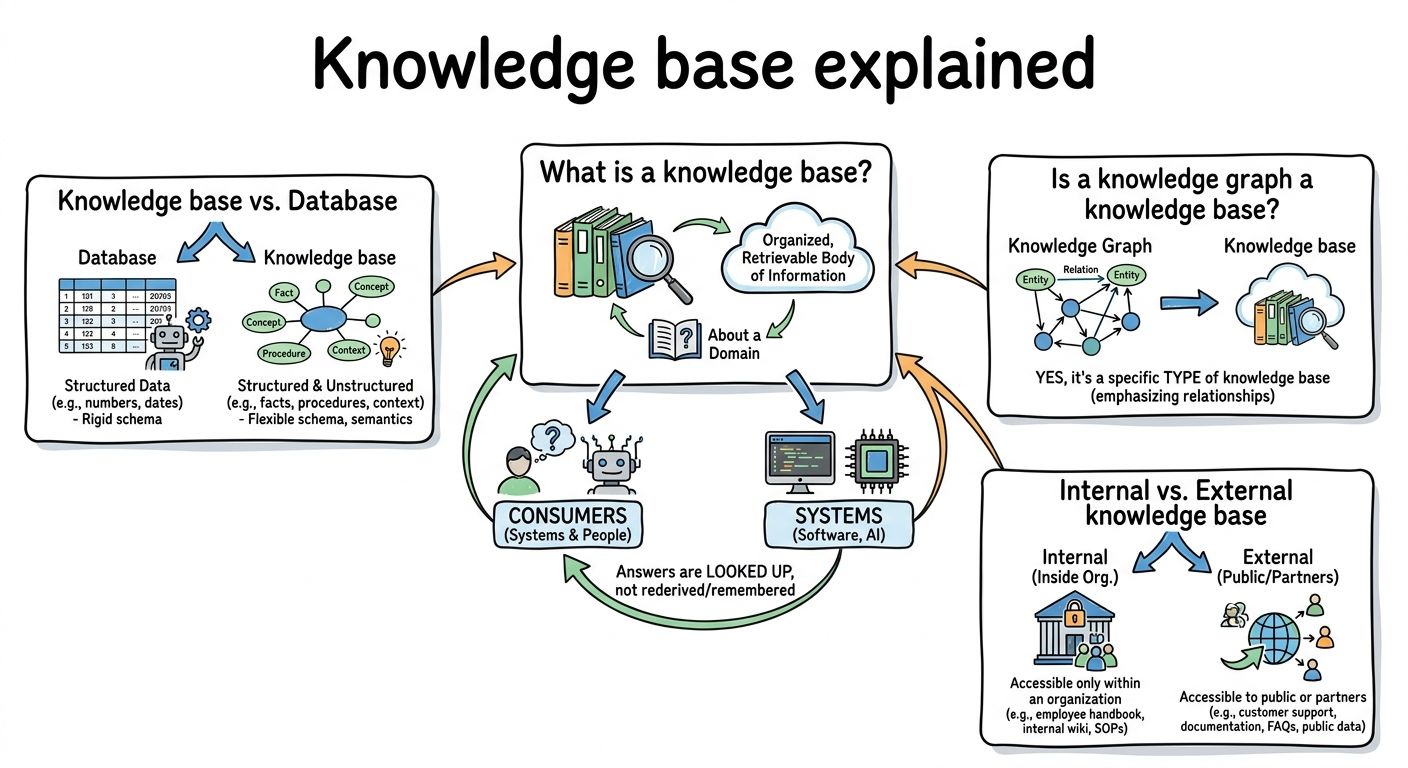A diagram explaining Knowledge base in terms of related concepts.