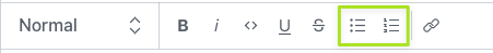 The portable text editor UI with the list selectors highlighted