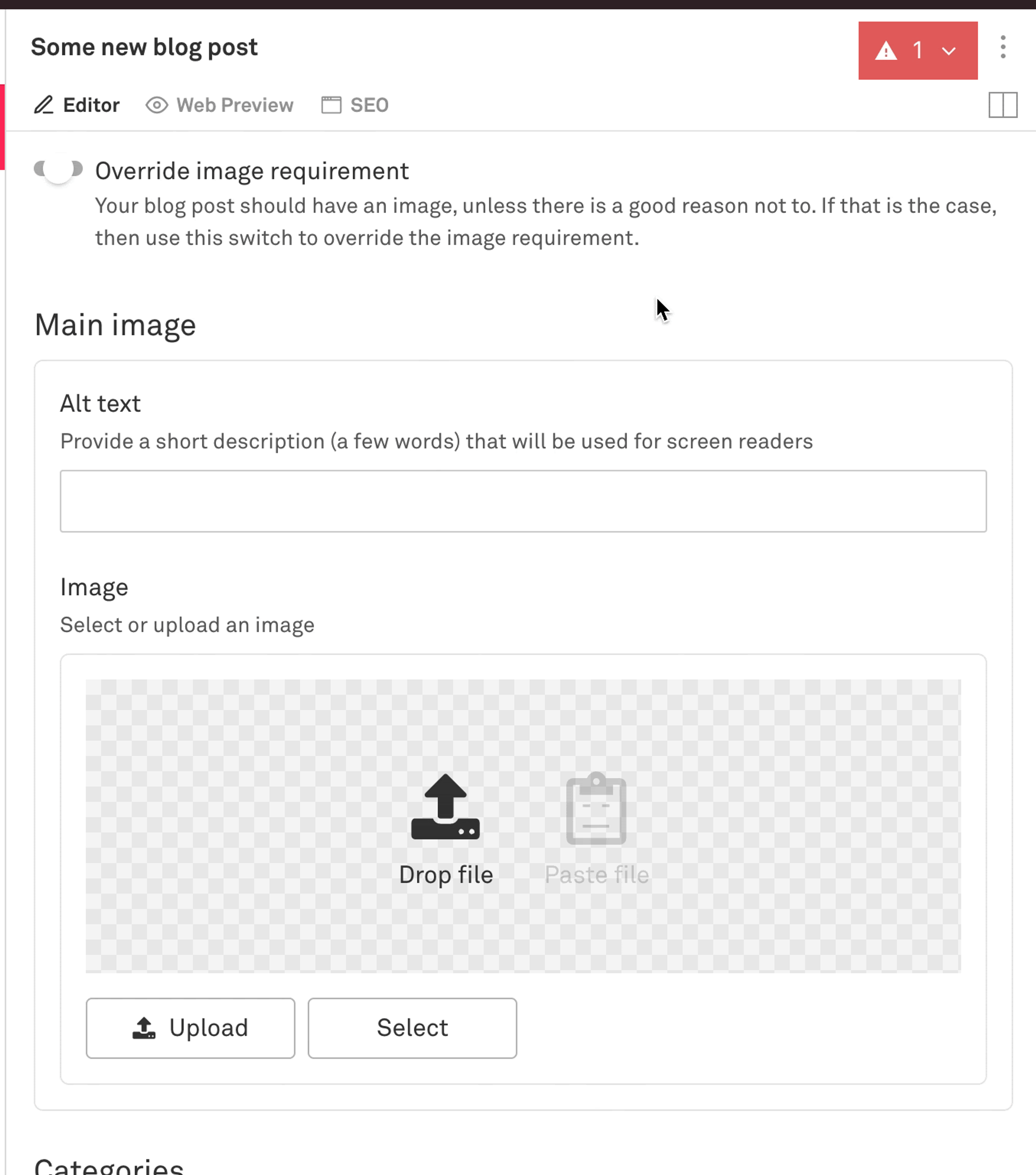 Alt text image validation with override