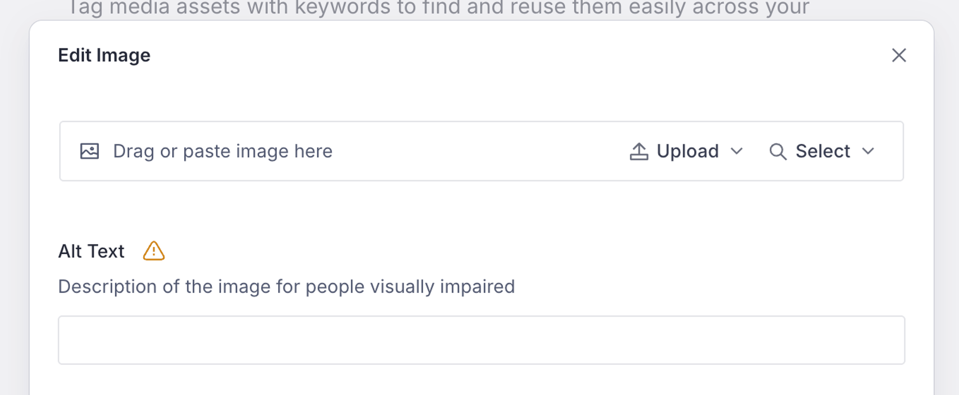 The upload image interface