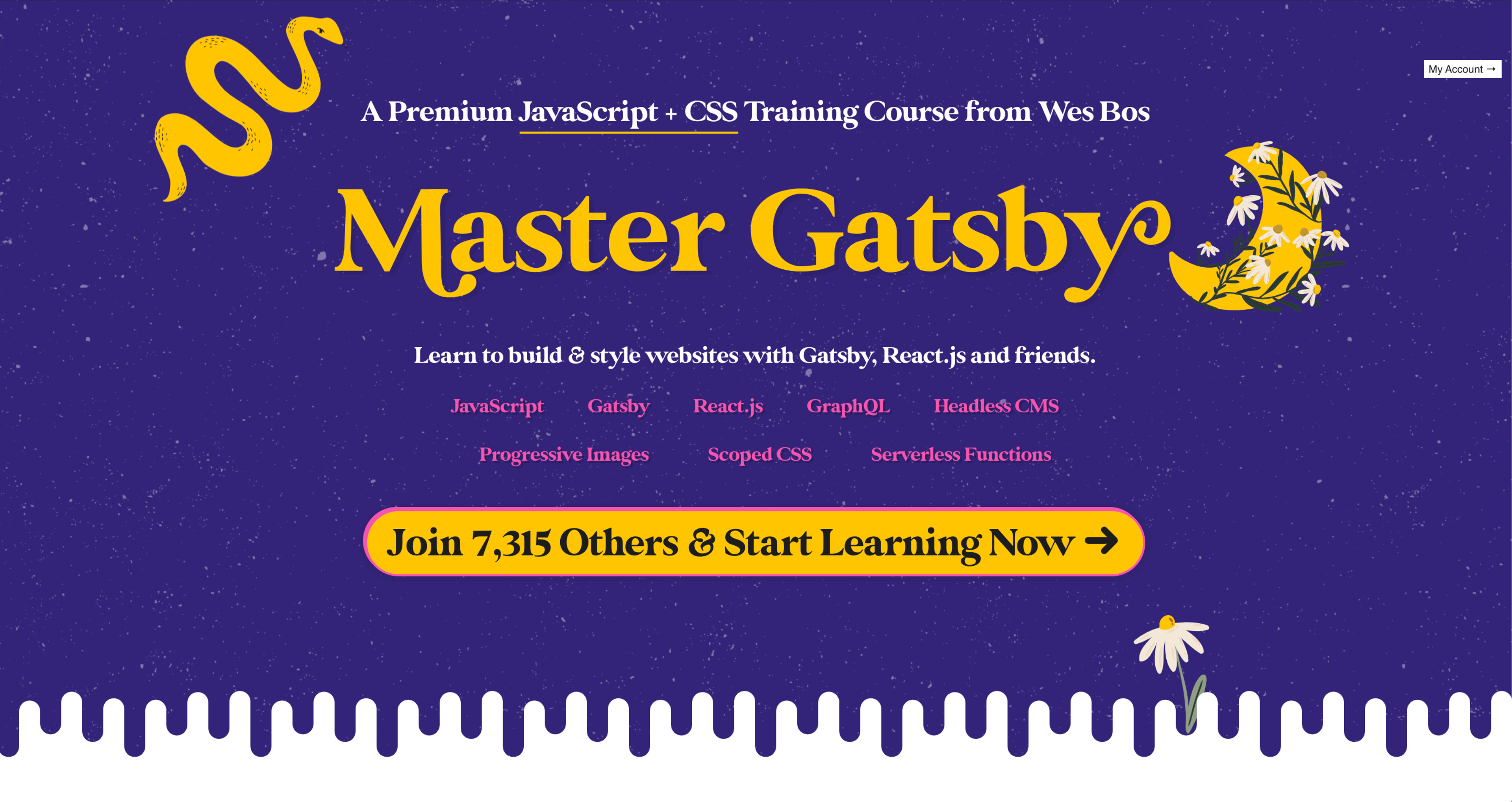 homepage for Master Gatsby course by Wes Bos