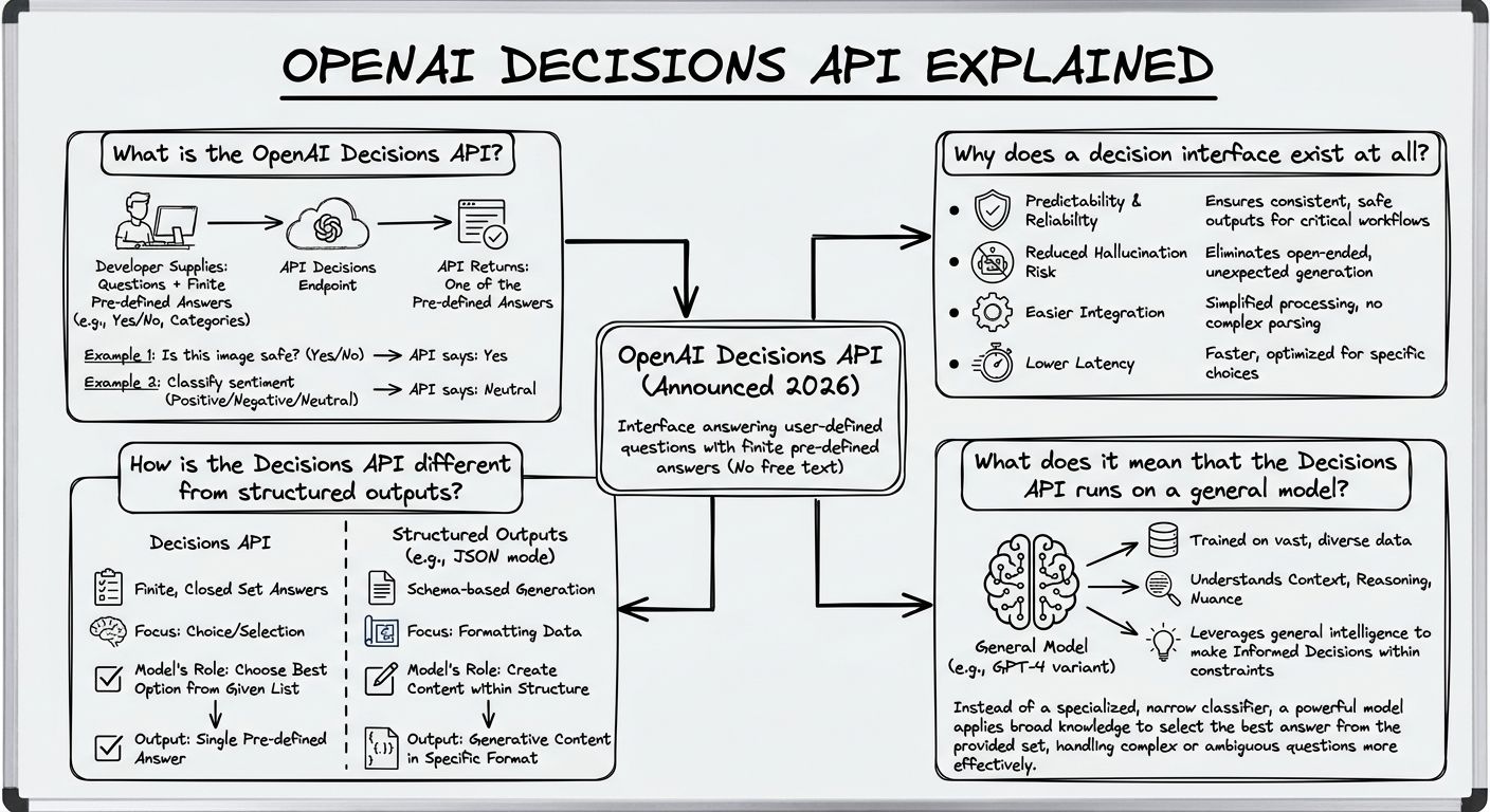 A diagram explaining OpenAI Decisions API in terms of related concepts.