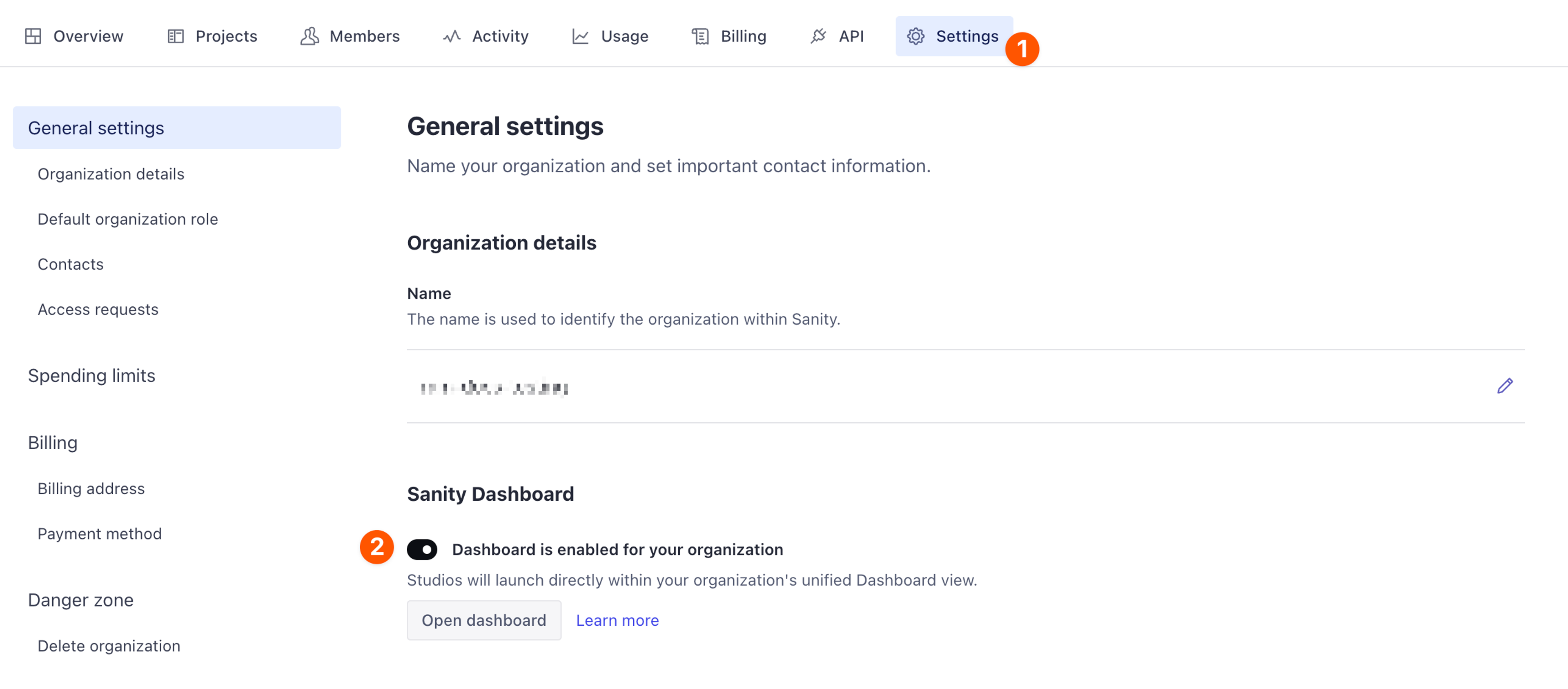Screenshot of the manage settings screen.