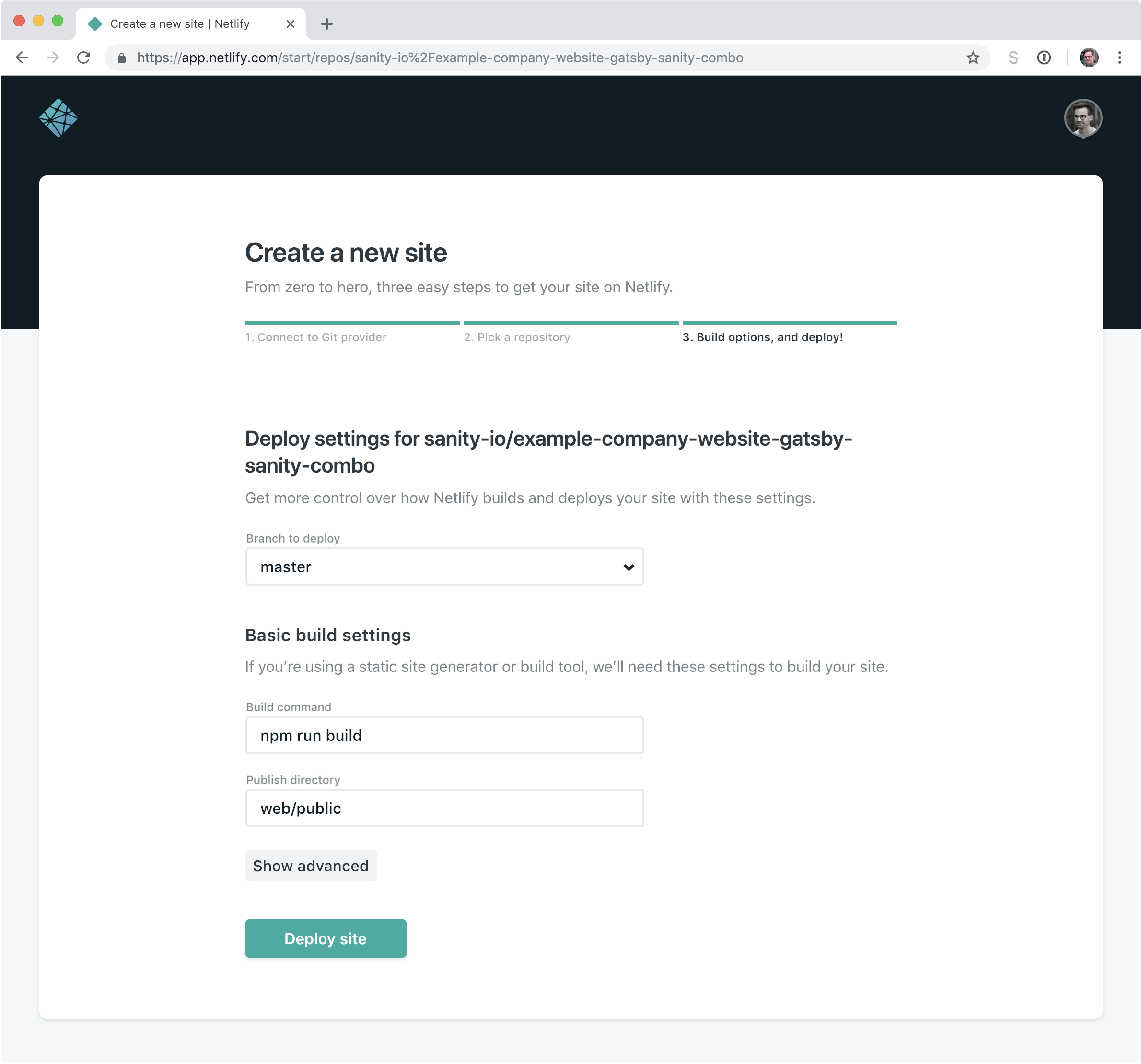 Setting up the Sanity.io powered Gatsby.js website on Netlify