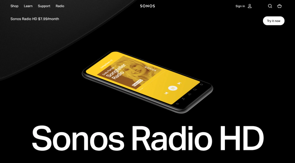 Sonos Radio HD homepage