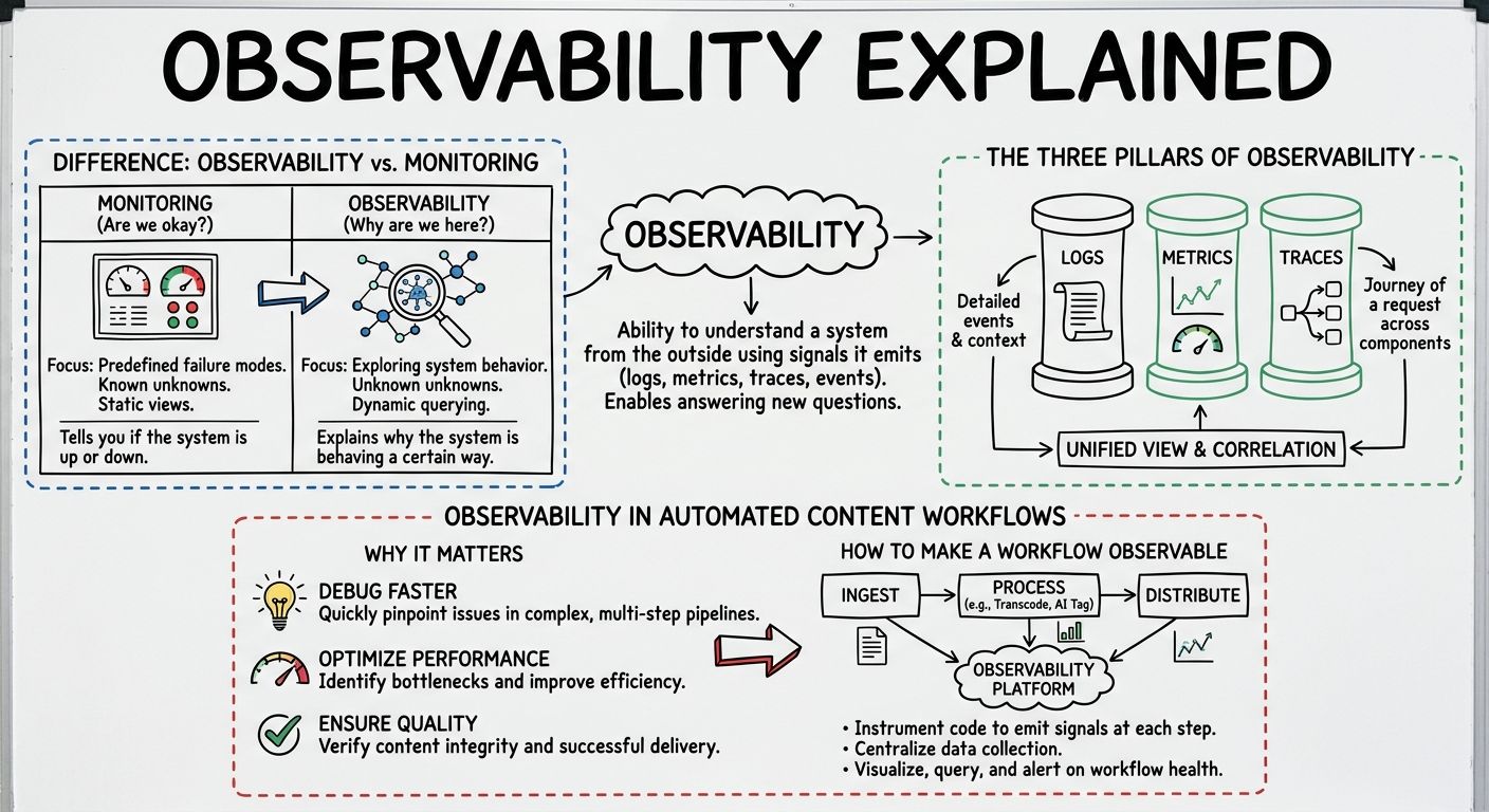 A diagram explaining Observability in terms of related concepts.