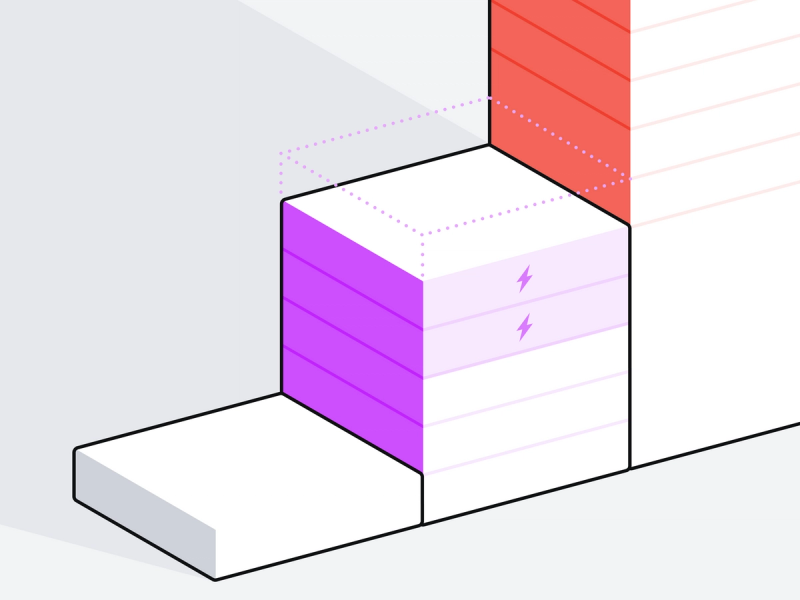 an illustration of a building with a purple block in the middle
