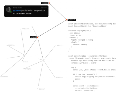 illustration of someone publishing a document that triggers a function