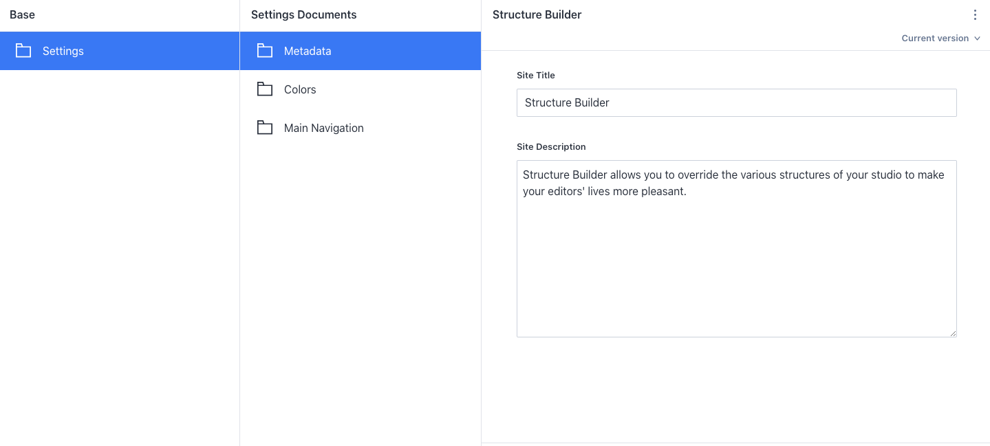 A screenshot of the structure builder