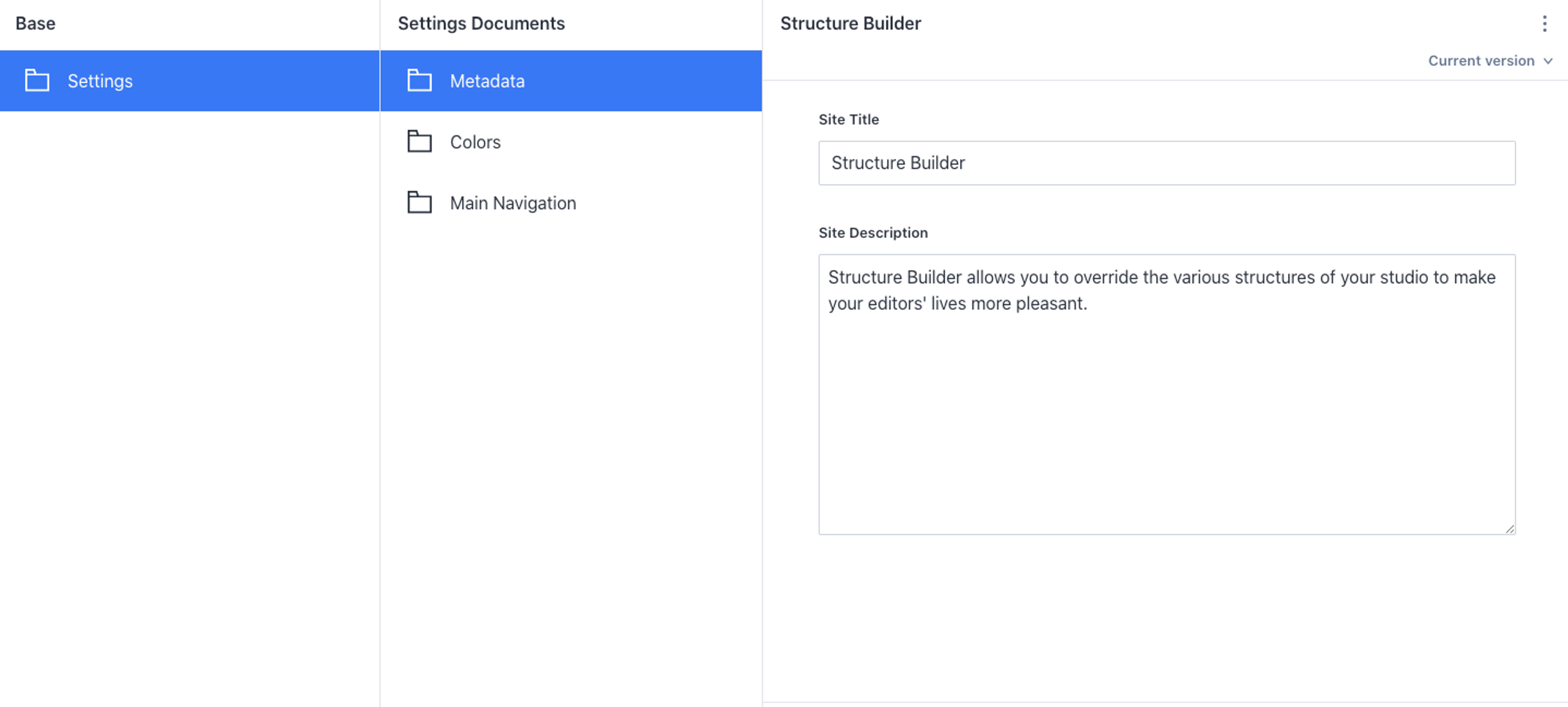 A screenshot of the structure builder