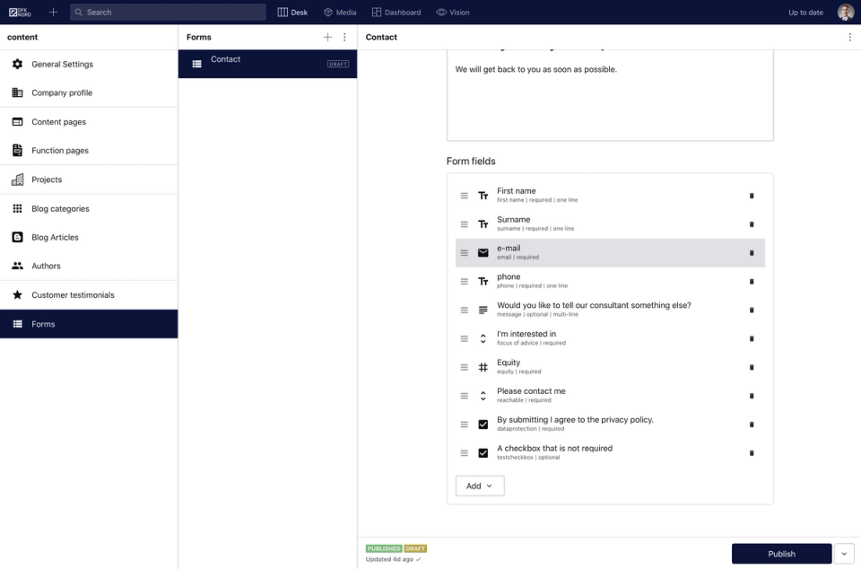 A form for fields within Sanity Studio