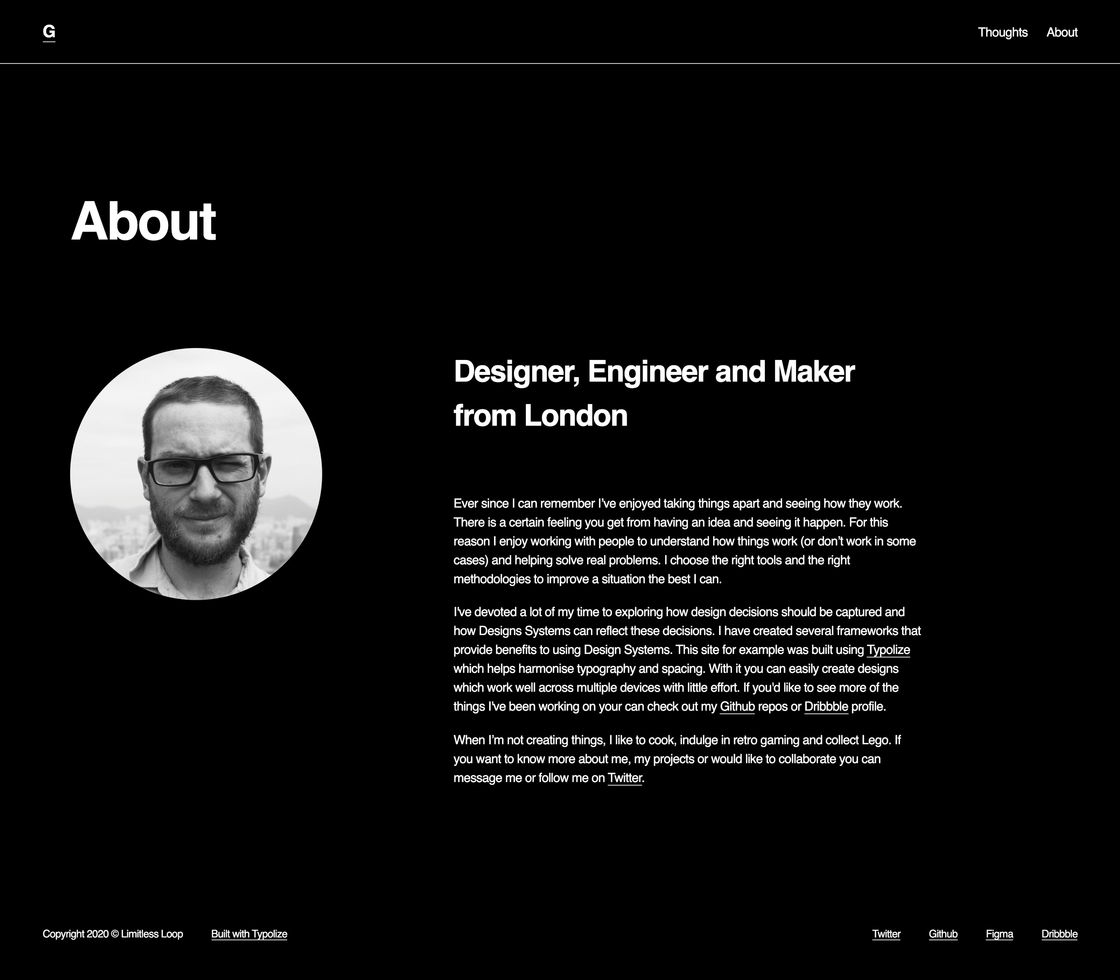 The about page for Gavin McFarland’s portfolio