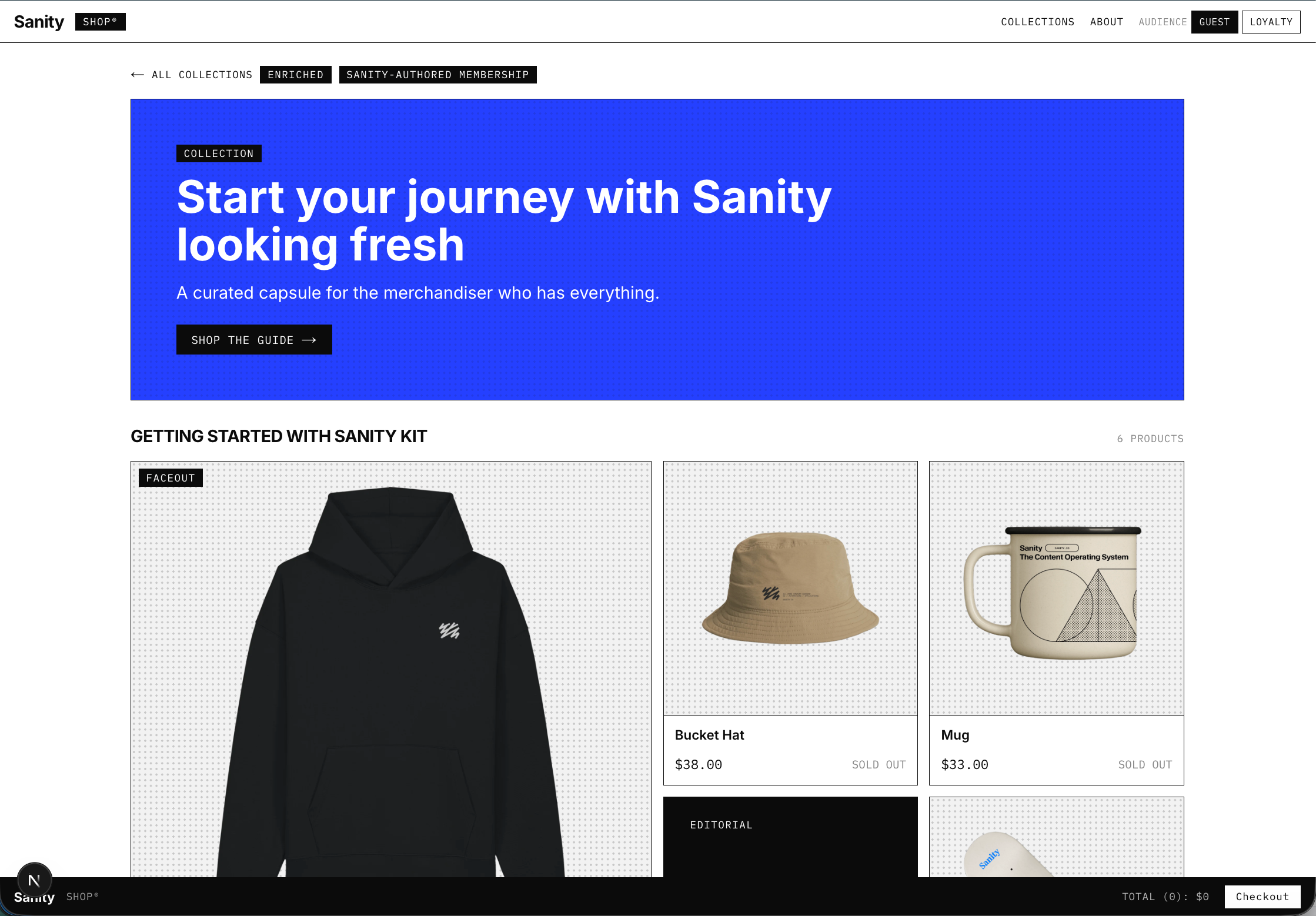 Product category page with editorial blocks