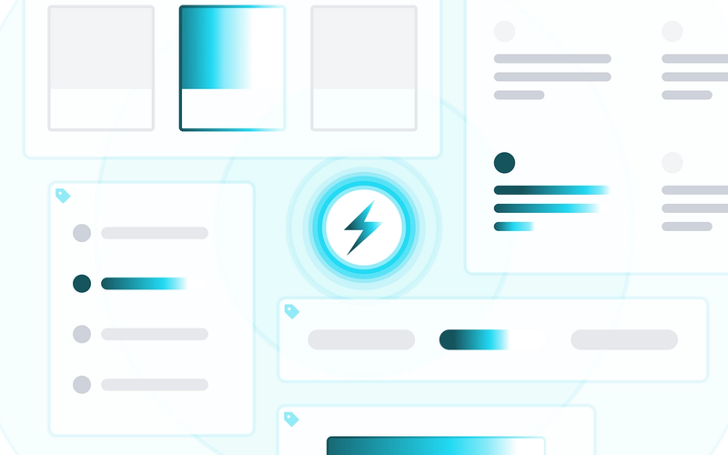 UI elements with a central lightning bolt symbolizing web speed.