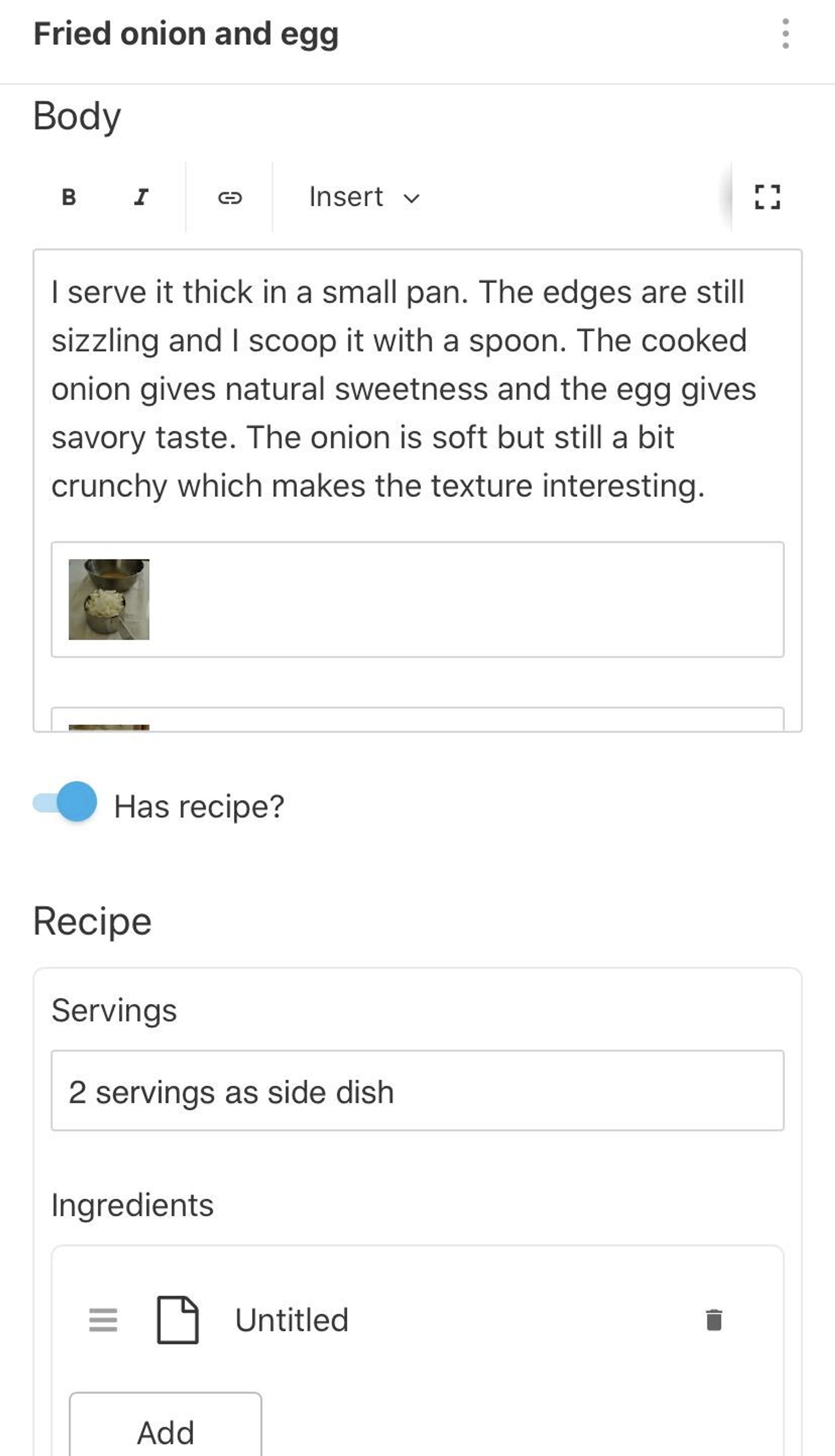 Recipe fields from Sanity Studio