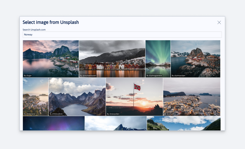 Screenshot from Sanity Studio selecting images from Unsplash