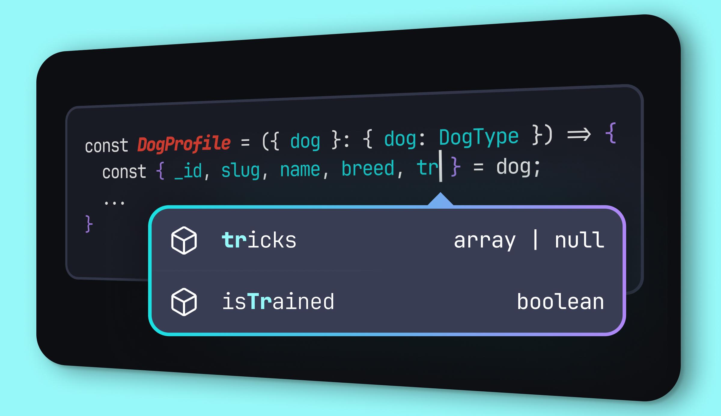 Code snippet showcasing word completion