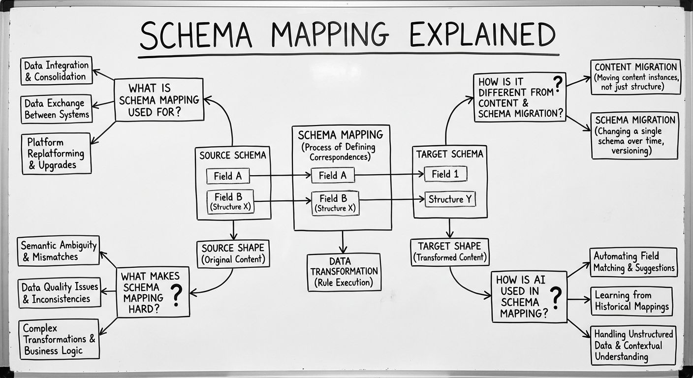 A diagram explaining Schema mapping in terms of related concepts.