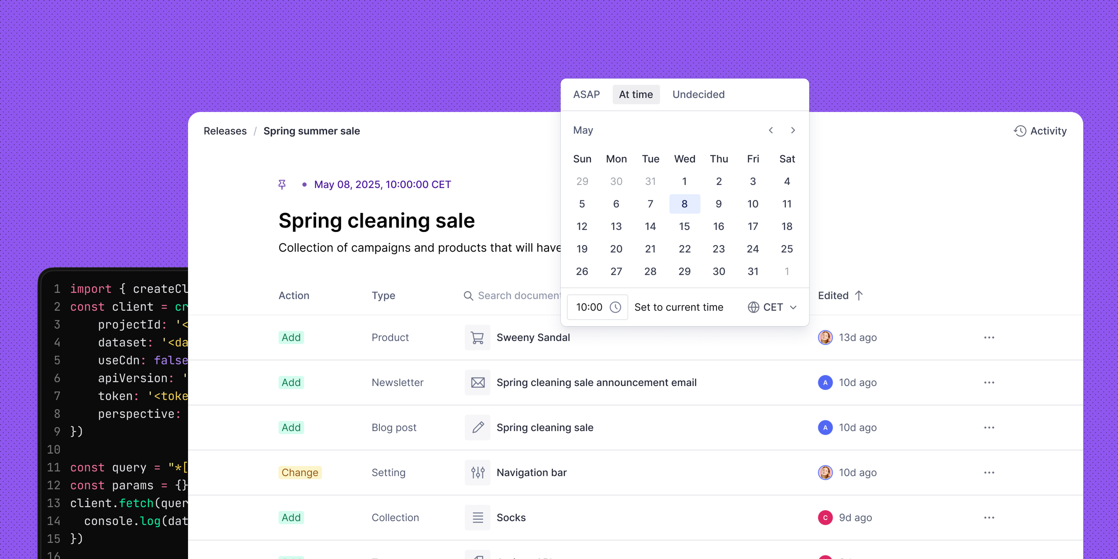 UI elements for content releases with a a spring cleaning release