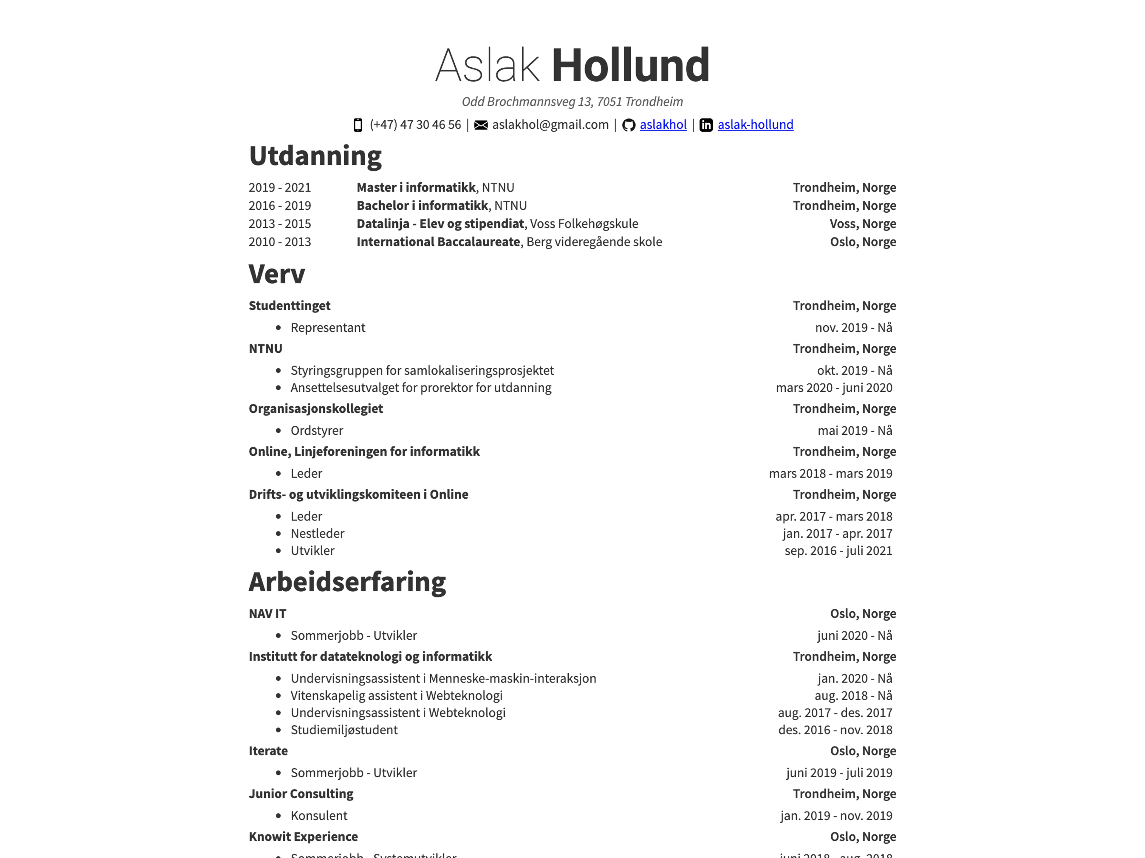 Aslak Hollund’s CV