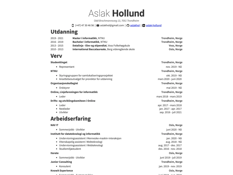 Aslak Hollund’s CV