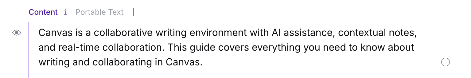 Description of Canvas as a collaborative writing environment with AI assistance, contextual notes, and real-time collaboration.