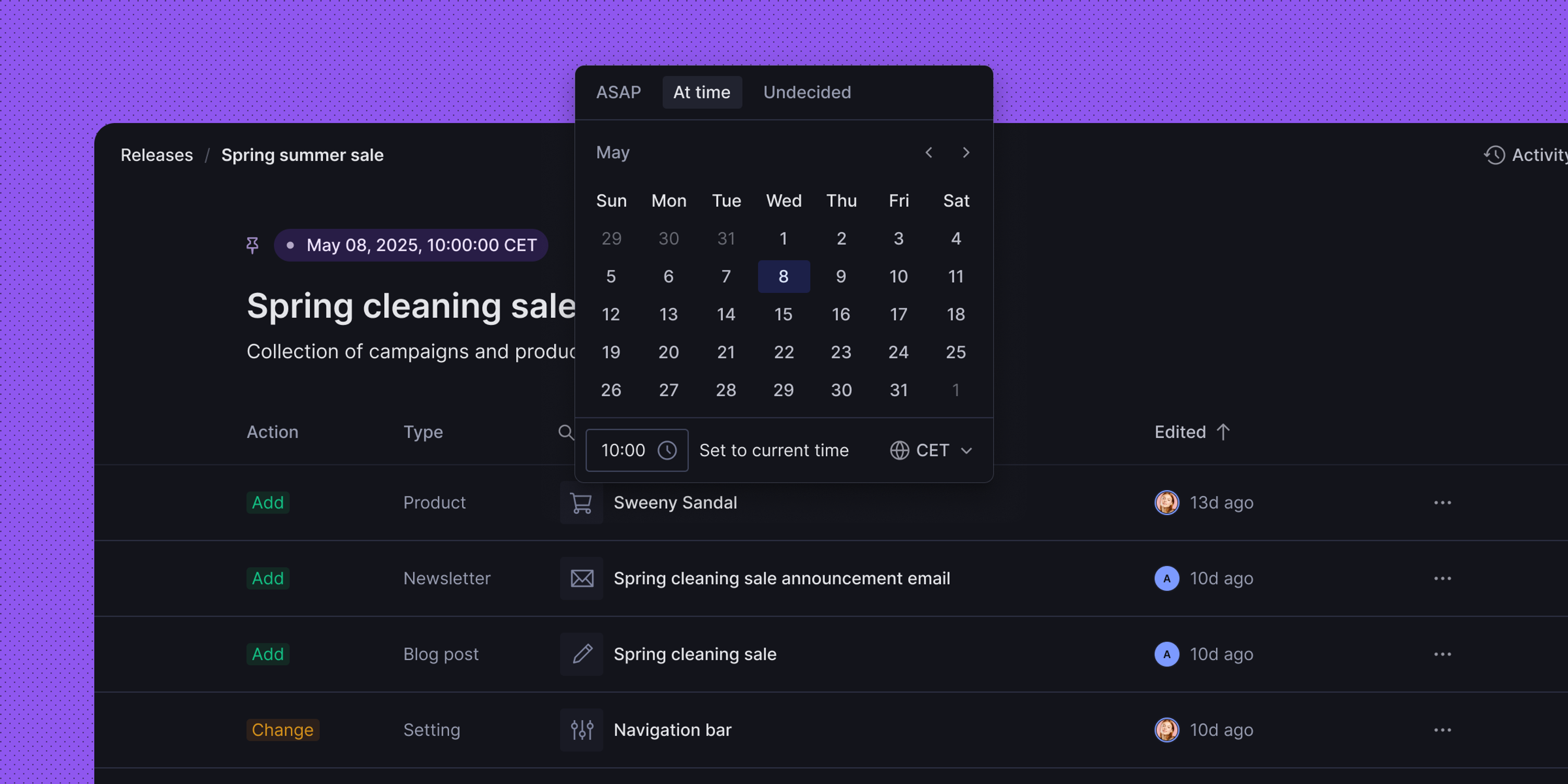 a screenshot of a calendar that says spring cleaning sale