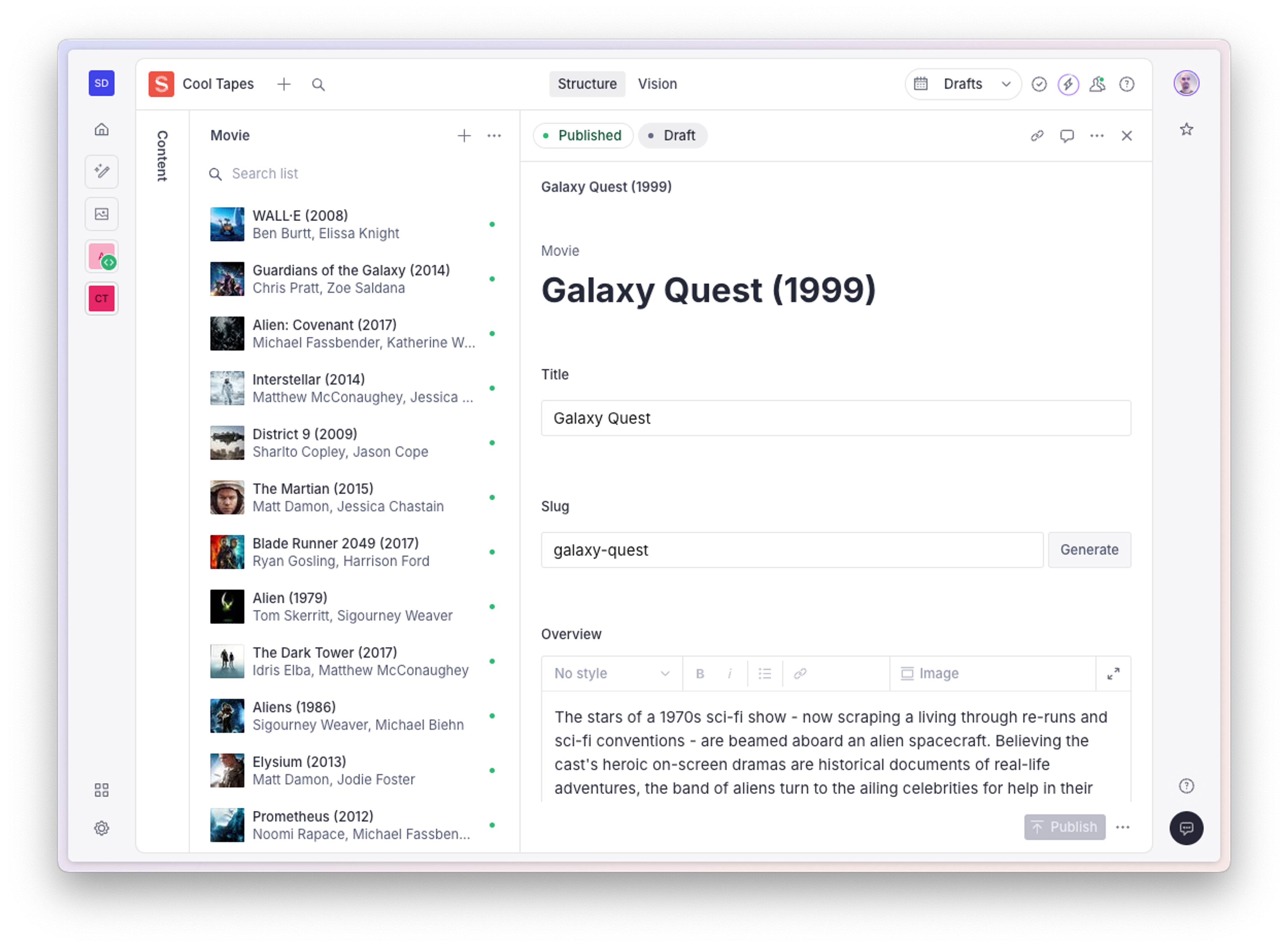 a computer screen shows a list of movies including galaxy quest