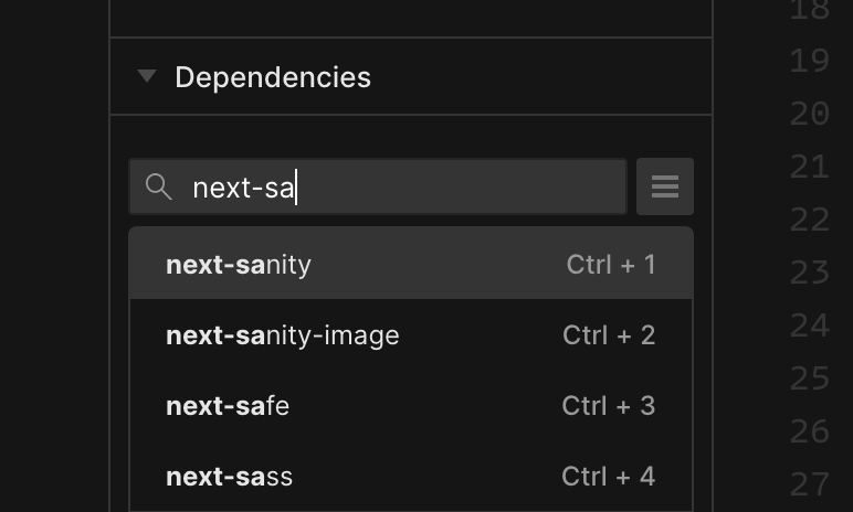 Installing dependencies in CodeSandBox using the search functionality