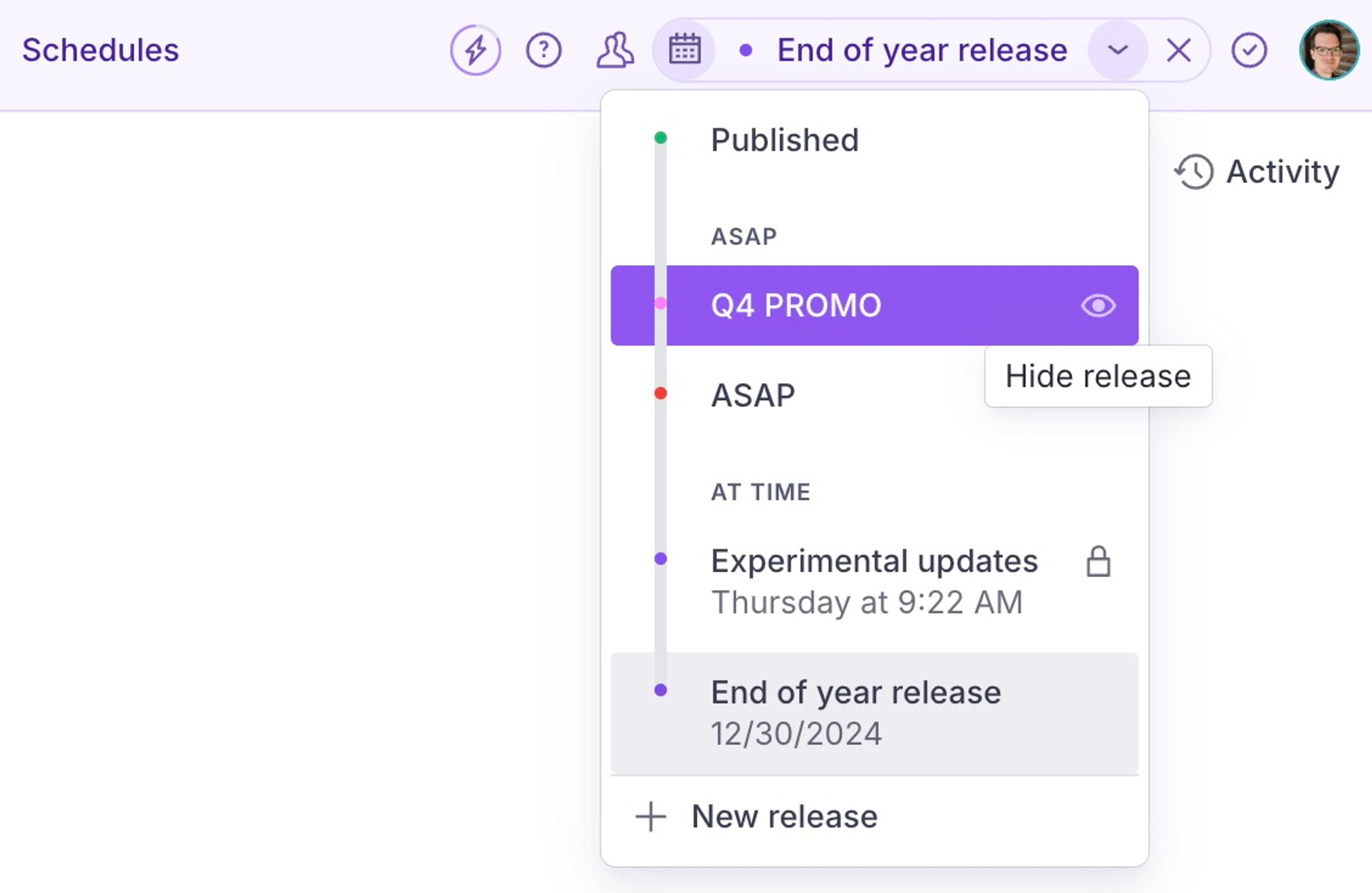 Toggle release visibility
