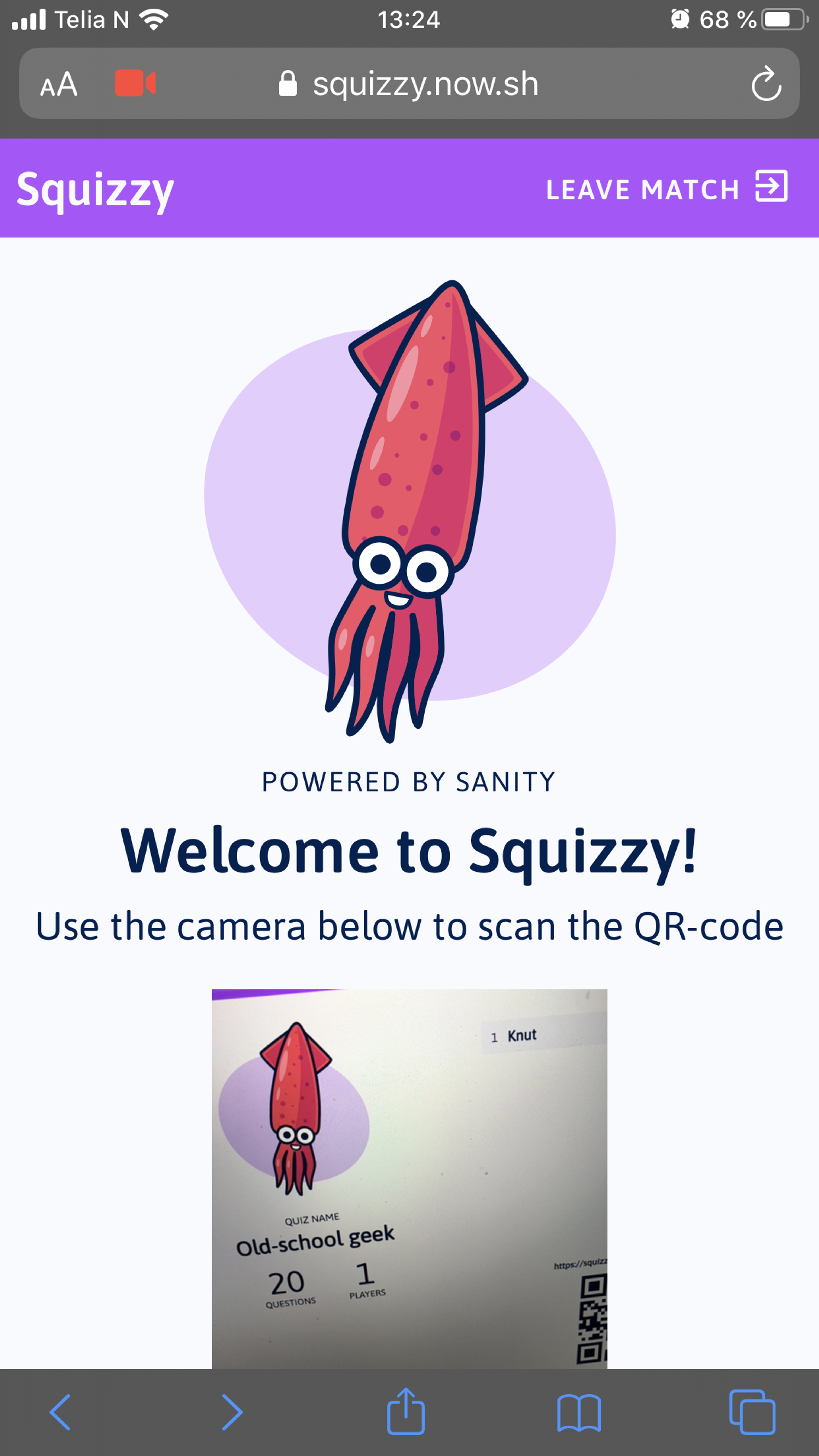 Squizzy web app with QR code scanner