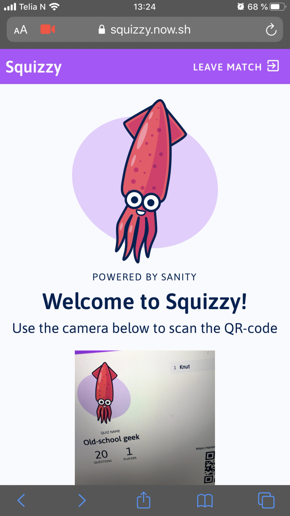 Squizzy web app with QR code scanner