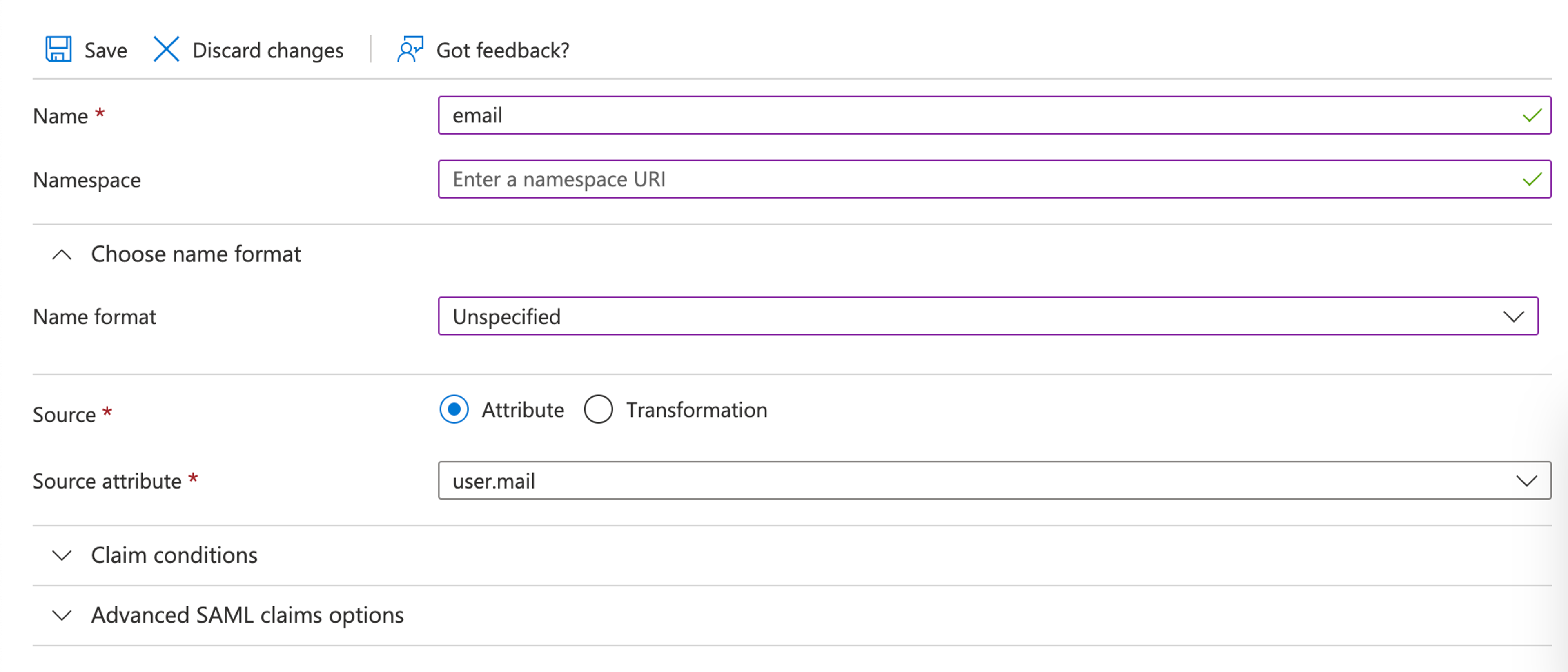 In the form, set the appropriate values for each claim.