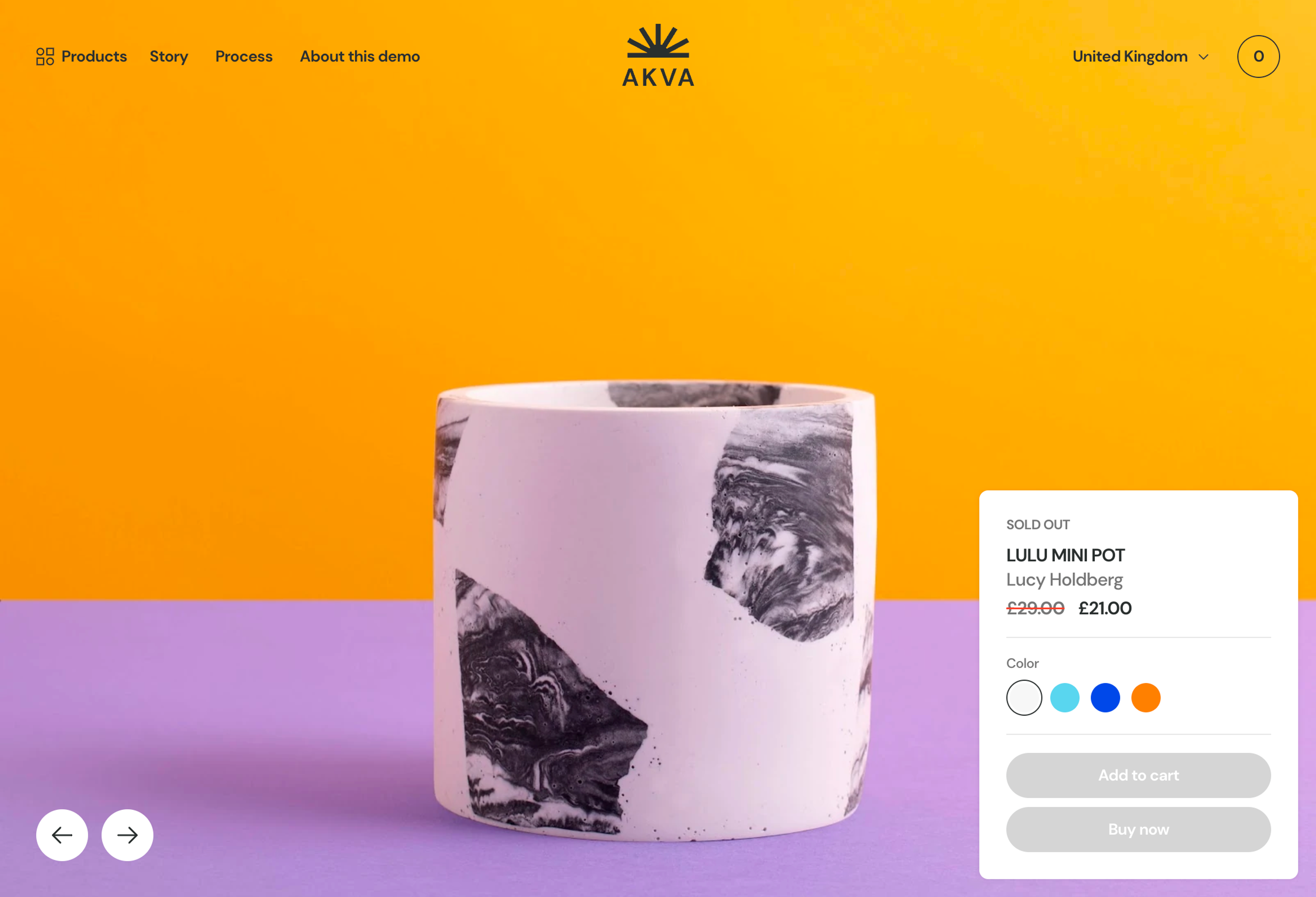 A screenshot of a product page in the AKVA demo store