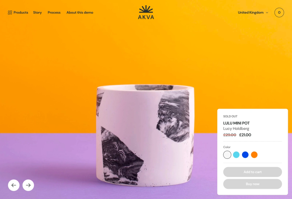 A screenshot of a product page in the AKVA demo store