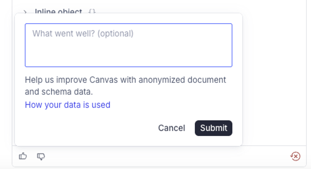alt: mapping feedback form for the thumbs-up button, showing a input field and a submit button