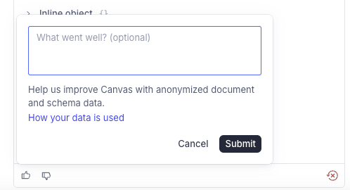 alt: mapping feedback form for the thumbs-up button, showing a input field and a submit button