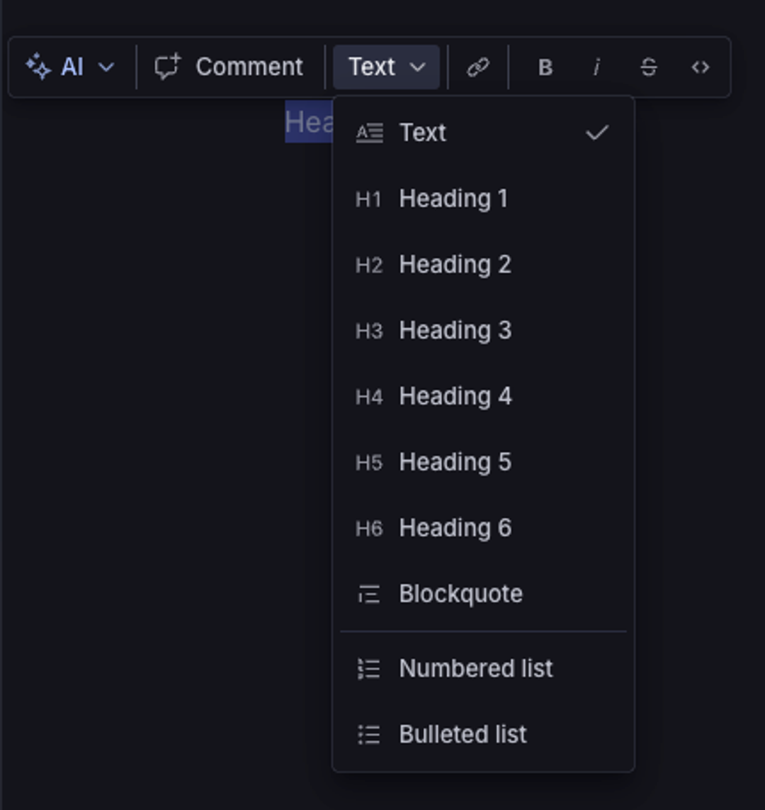 alt: screenshot of Canvas text toolbar with heading styles h1-h6 visible