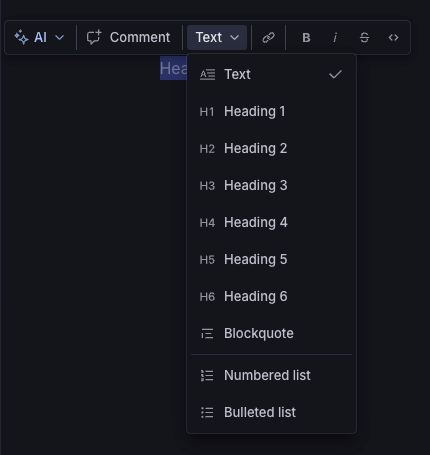 alt: screenshot of Canvas text toolbar with heading styles h1-h6 visible