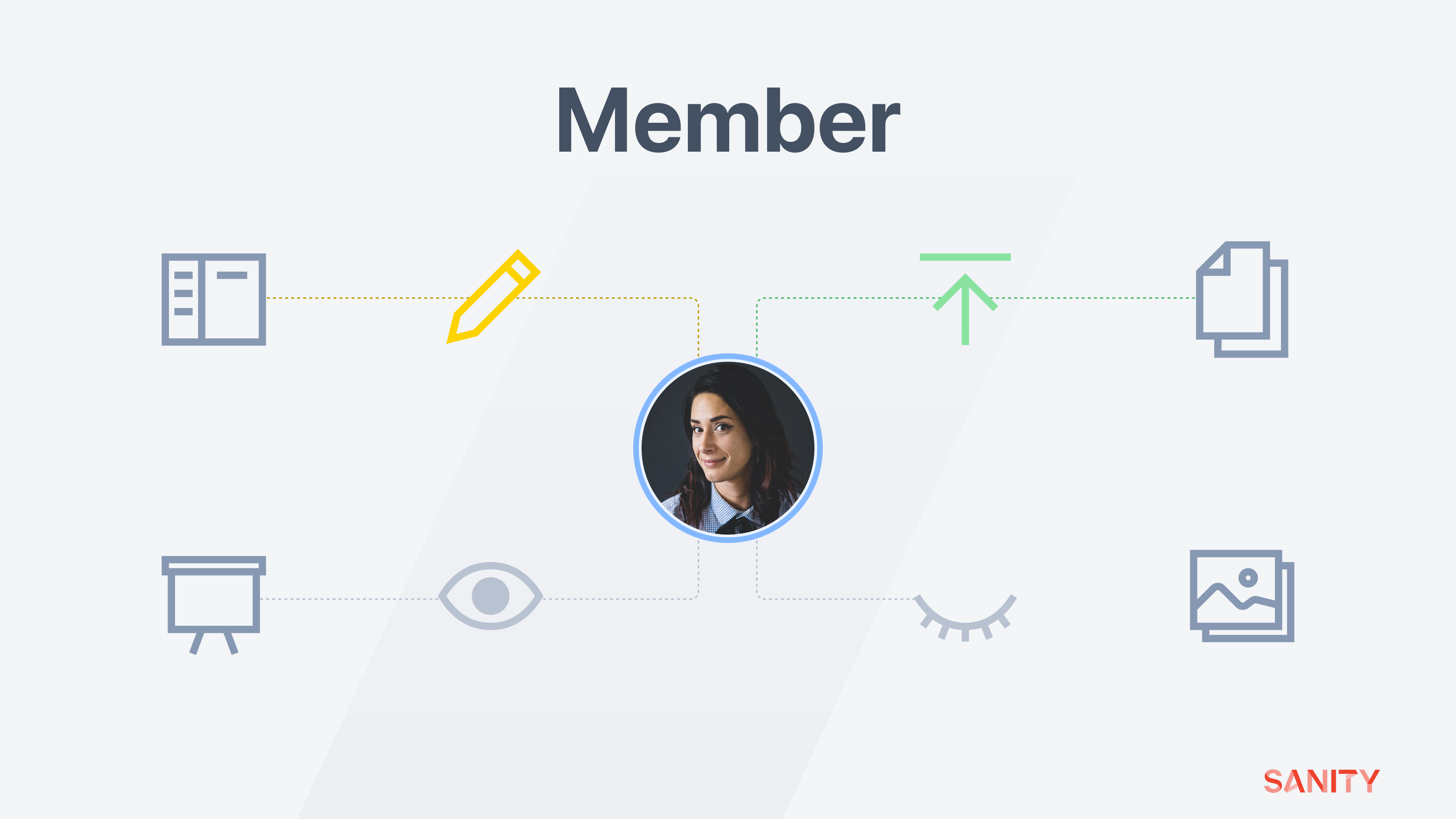 Illustrative graphic showing a single user avatar connected to various icons representing different workflows