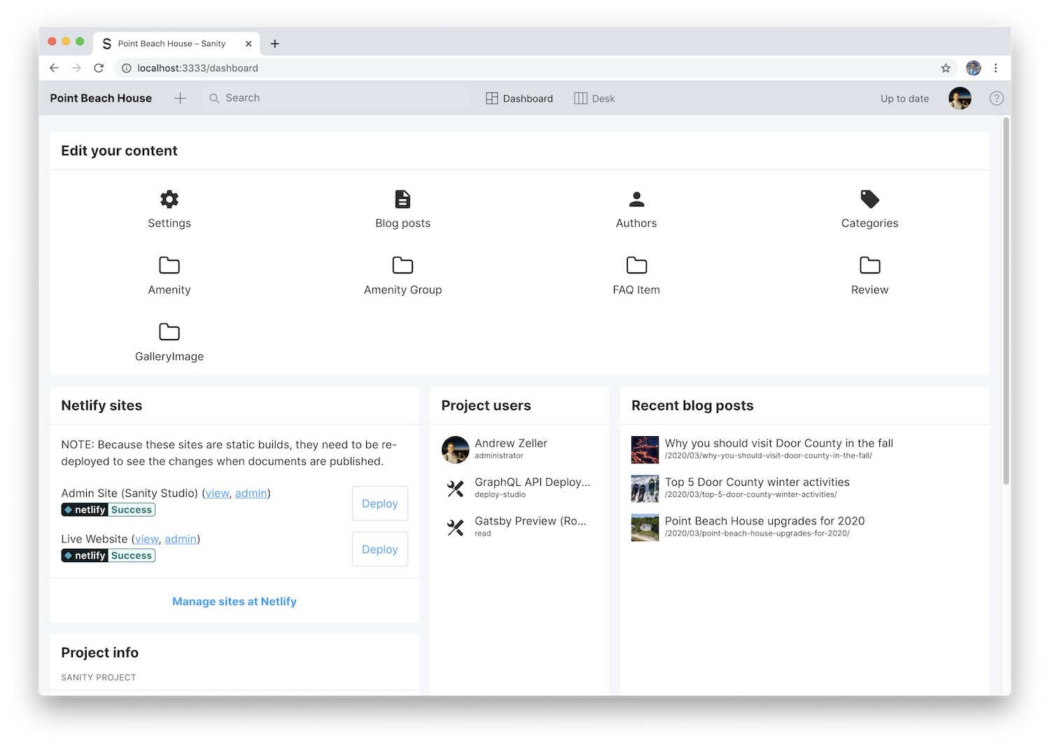 Sanity Studio with light theme