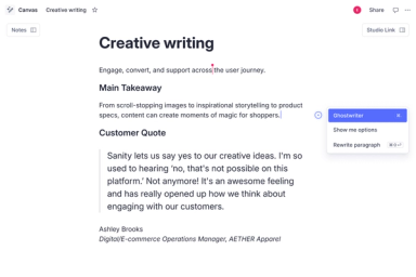 Canvas writing tool UI