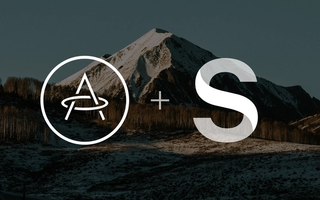 Logo of AETHER and Sanity on the background with mountains