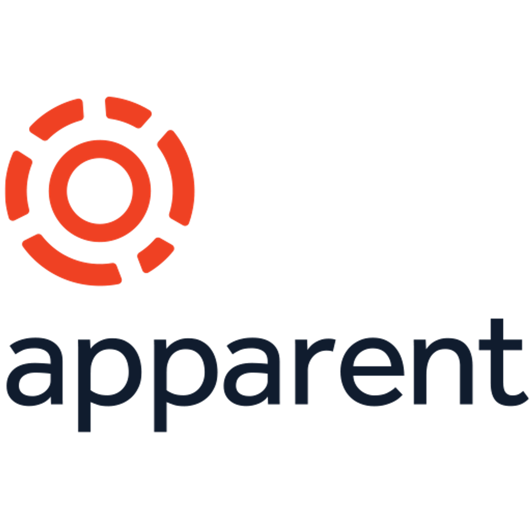 a logo for apparent with a red circle in the center