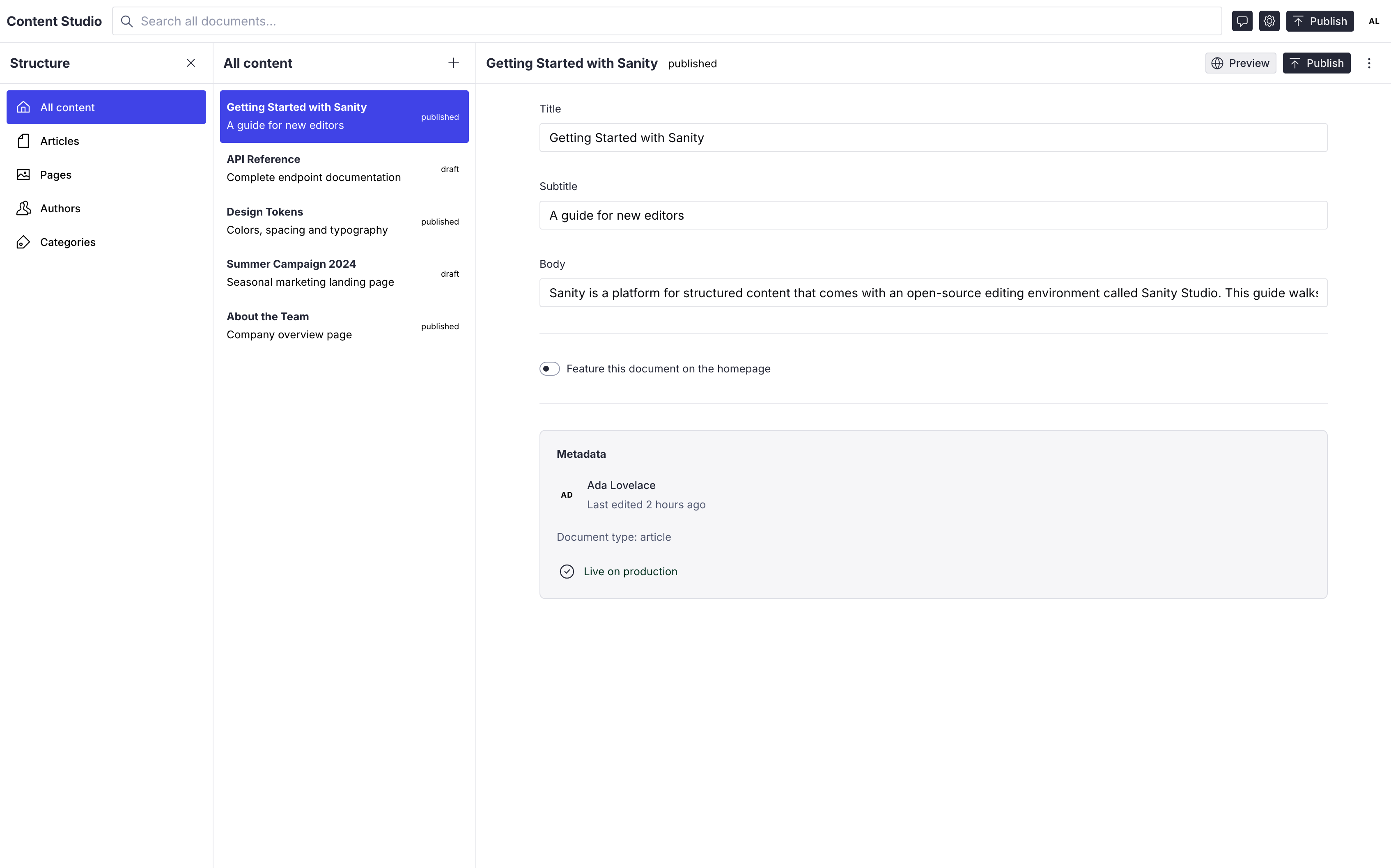 A screenshot of an interface created with Sanity UI from Claude Opus 4.8 with linting and code chunk assistance.