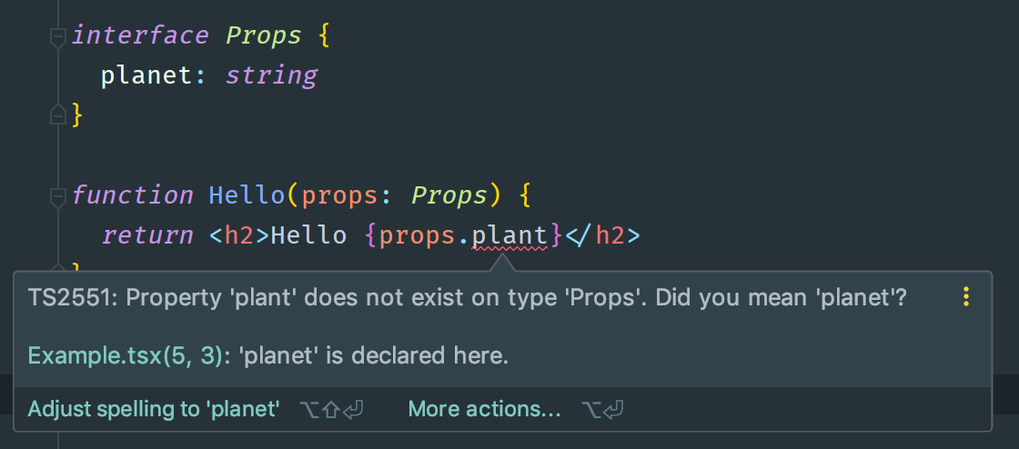 A screenshot of an IDE showing a type error