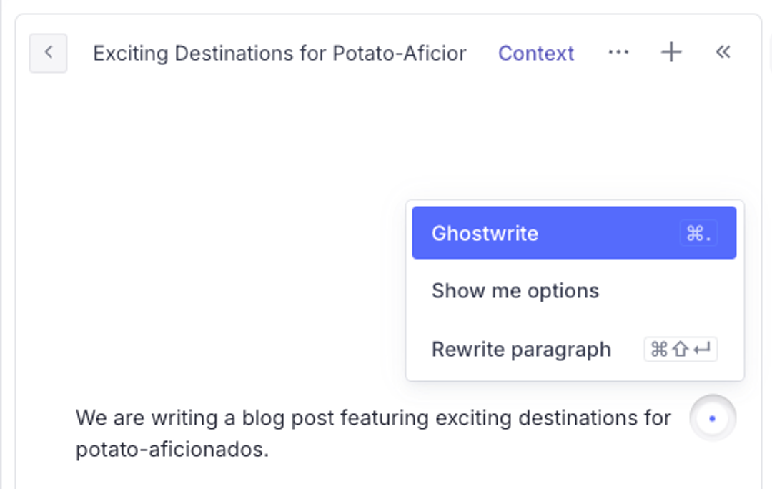 Shows the AI contextual menu in a note