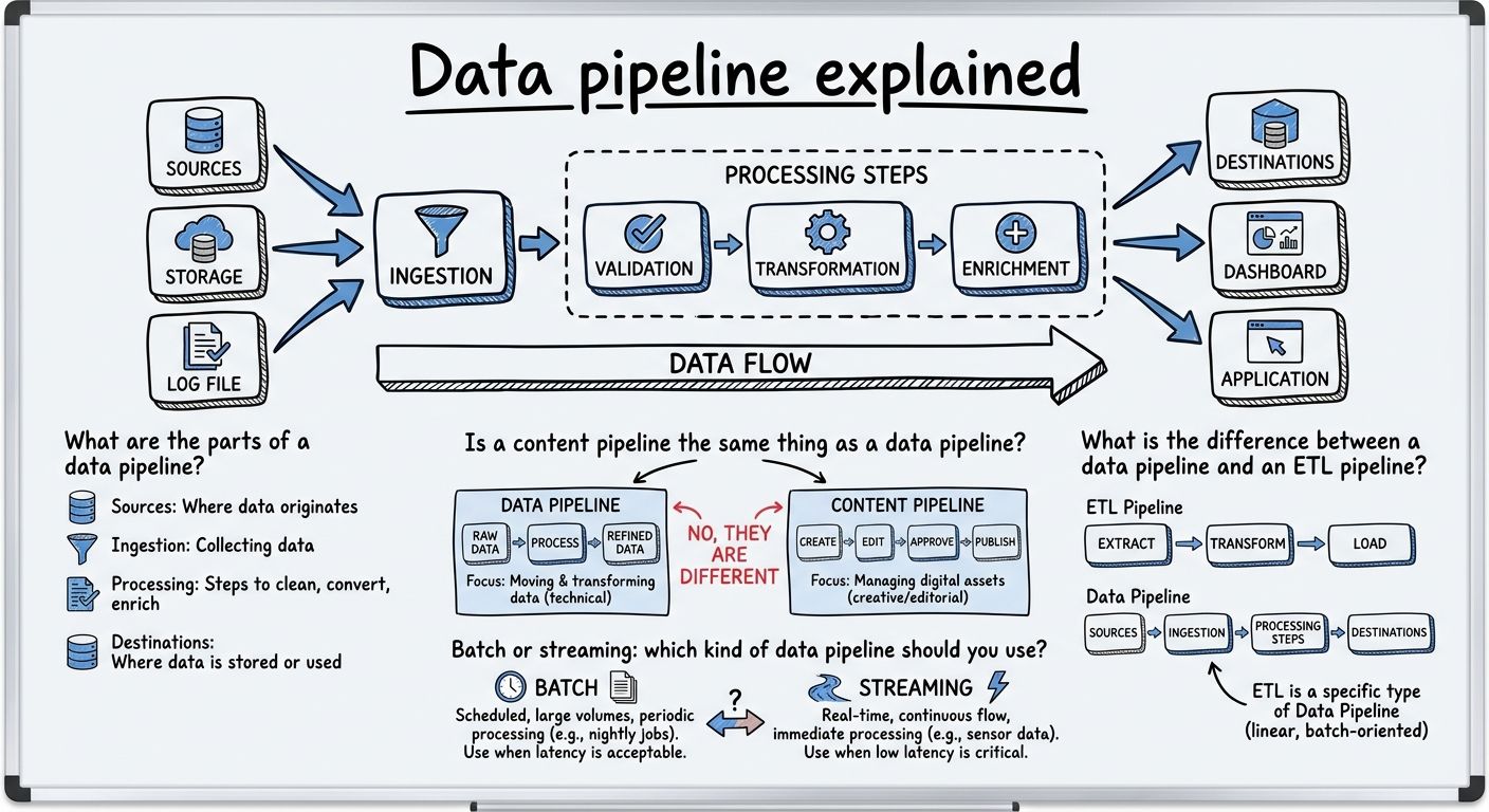 A diagram explaining Data pipeline in terms of related concepts.